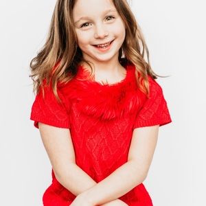 Girl’s Ruby Faux Fur collar sweater dress